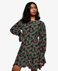 TOPSHOP - Đầm mini cổ tròn tay dài Floral Print Tea