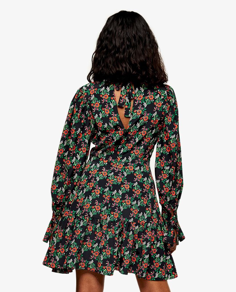TOPSHOP - Đầm mini cổ tròn tay dài Floral Print Tea