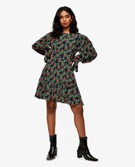 TOPSHOP - Đầm mini cổ tròn tay dài Floral Print Tea