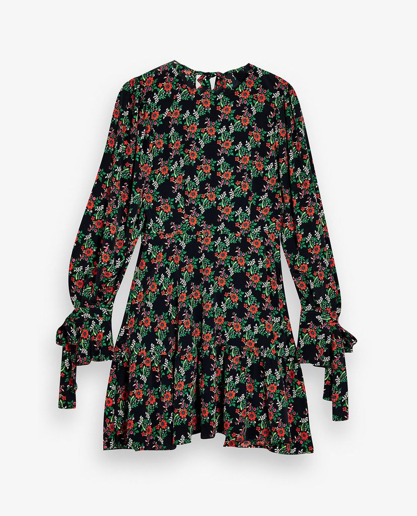 TOPSHOP - Đầm mini cổ tròn tay dài Floral Print Tea