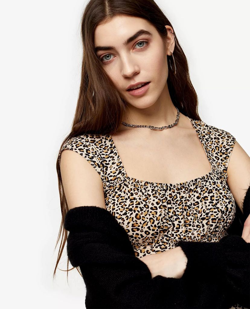 TOPSHOP - Đầm mini cổ vuông Leopard Print Bodycon