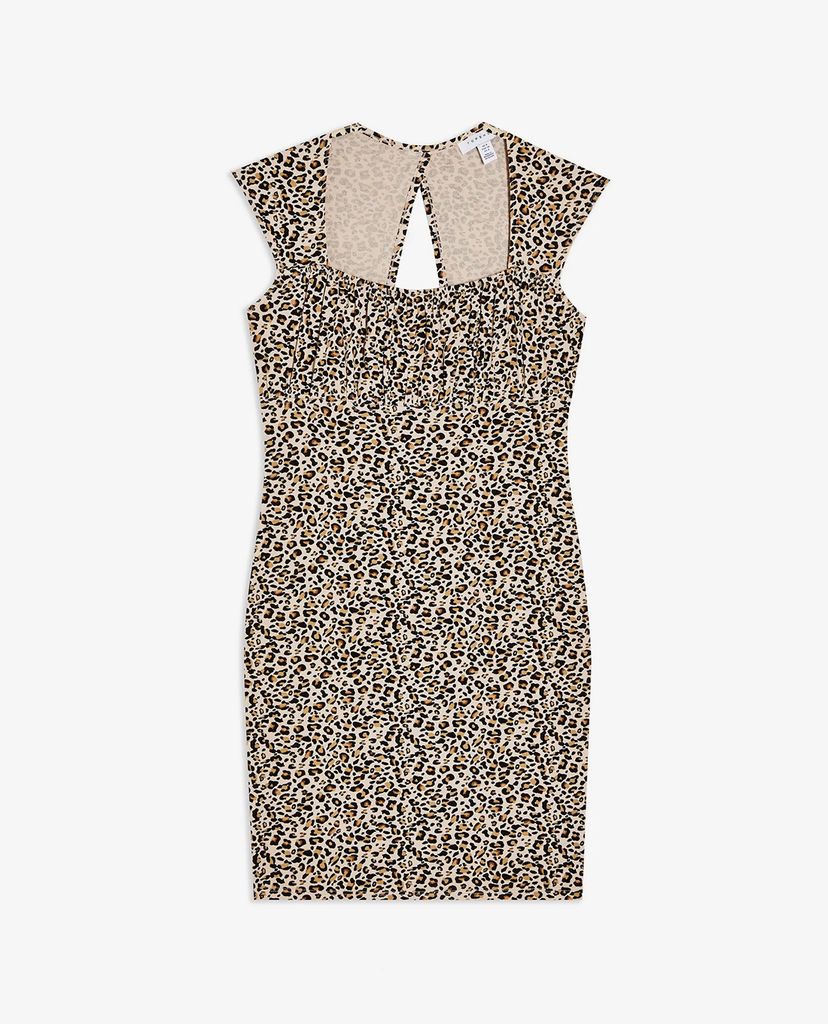 TOPSHOP - Đầm mini cổ vuông Leopard Print Bodycon