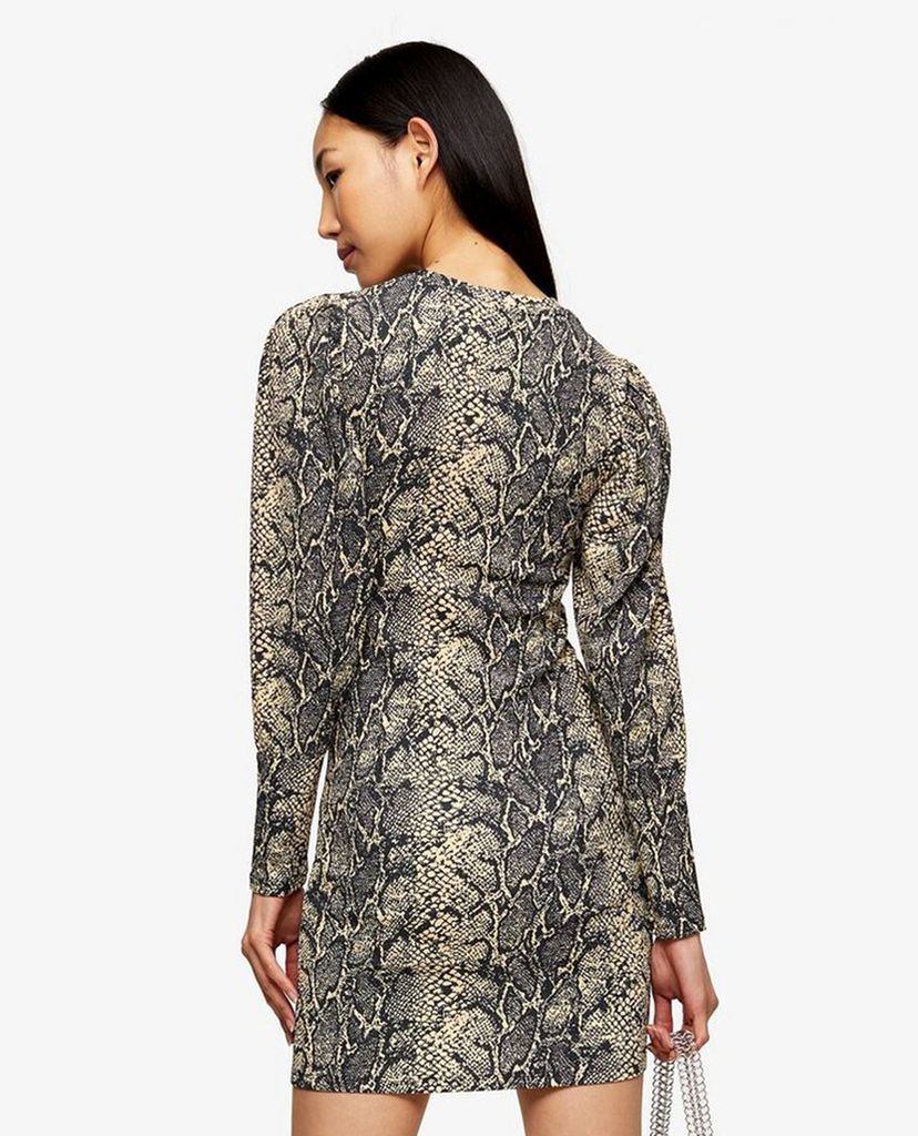 TOPSHOP - Đầm mini cổ tròn tay dài phom ôm Snake Crinkle