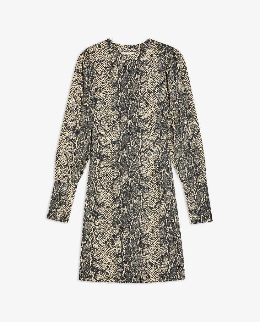 TOPSHOP - Đầm mini cổ tròn tay dài phom ôm Snake Crinkle