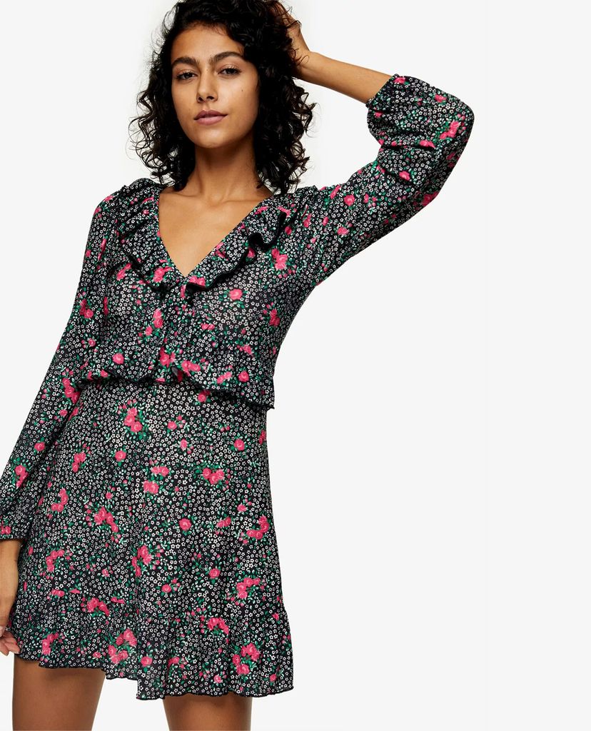 TOPSHOP - Đầm mini cổ V tay dài Double Jersey Tea