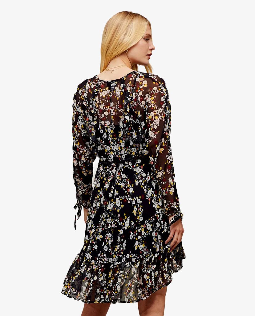 TOPSHOP - Đầm mini cổ V tay dài Floral Print Ruffle