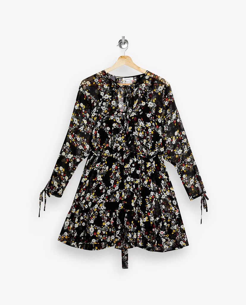 TOPSHOP - Đầm mini cổ V tay dài Floral Print Ruffle
