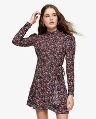 TOPSHOP - Đầm mini cổ trụ tay dài Floral Print Wrap