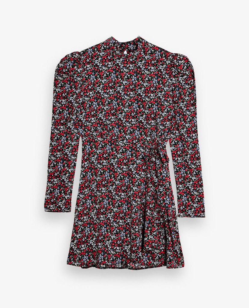 TOPSHOP - Đầm mini cổ trụ tay dài Floral Print Wrap