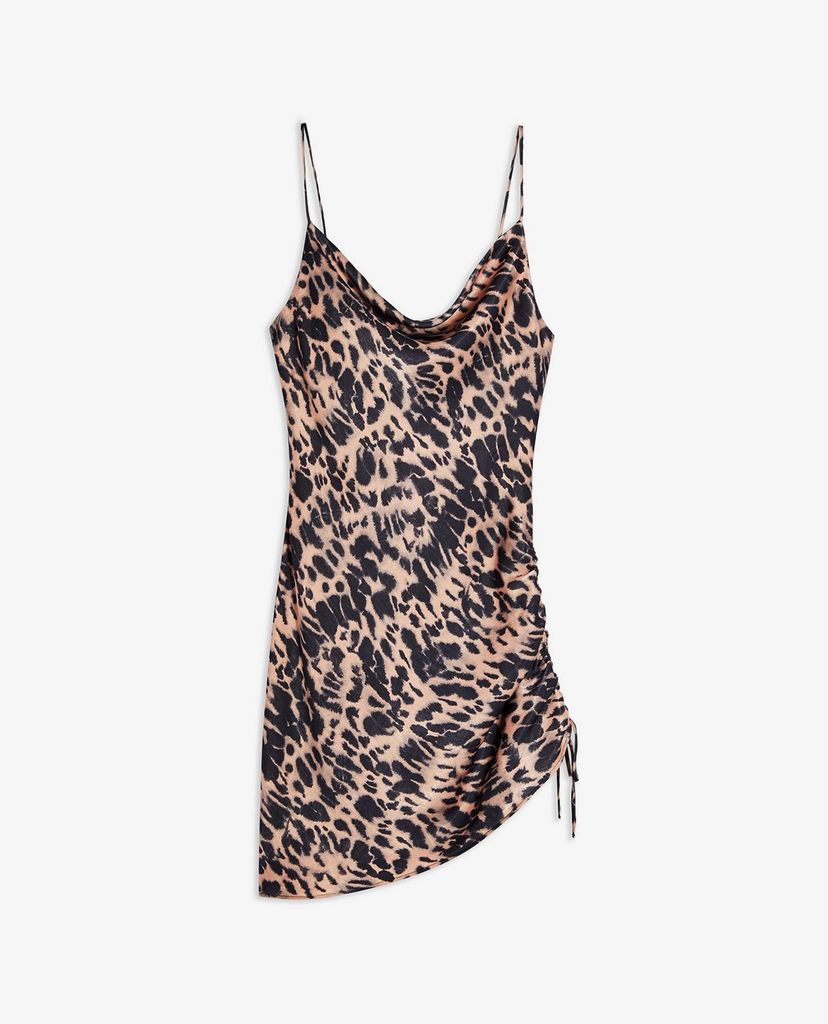 TOPSHOP - Đầm mini hai dây cổ đổ Animal Print Ruched Satin Slip