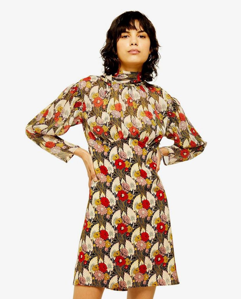 TOPSHOP - Đầm mini cổ lọ tay dài IDOL Empire Line