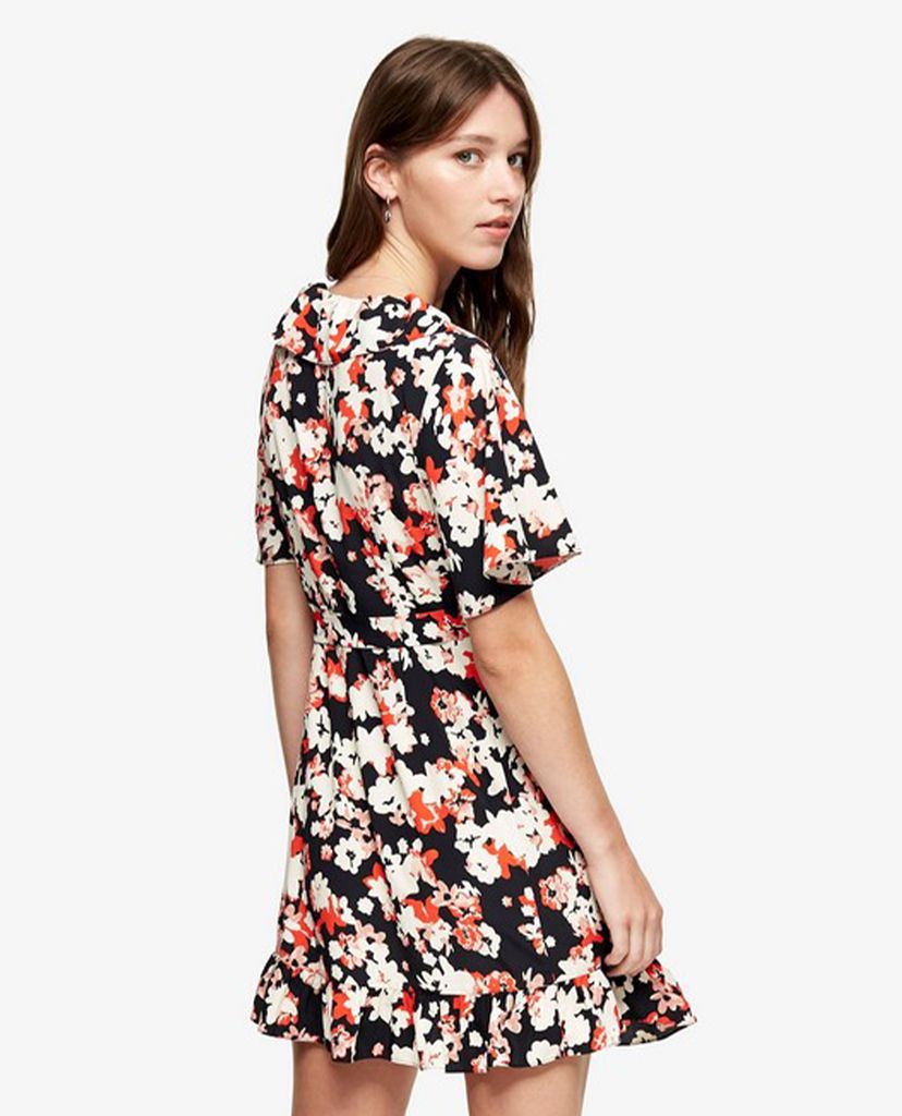 TOPSHOP - Đầm mini cổ V tay ngắn phối họa tiết hoa trẻ trung