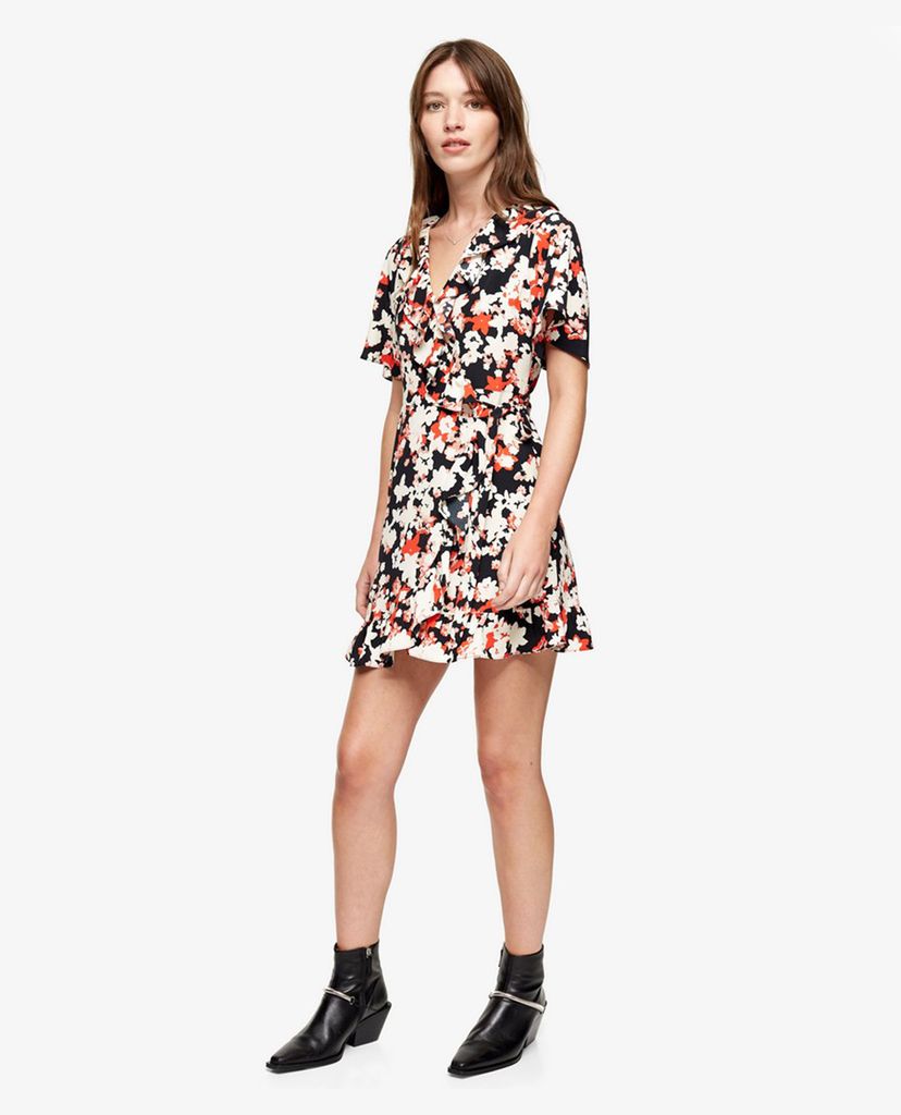 TOPSHOP - Đầm mini cổ V tay ngắn phối họa tiết hoa trẻ trung