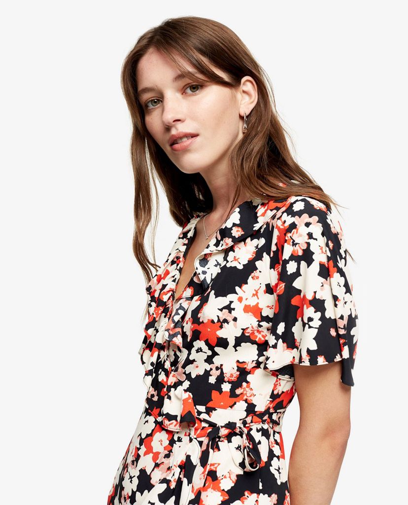 TOPSHOP - Đầm mini cổ V tay ngắn phối họa tiết hoa trẻ trung