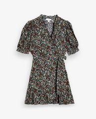 TOPSHOP - Đầm mini cổ V tay ngắn Ditsy Floral Print Wrap