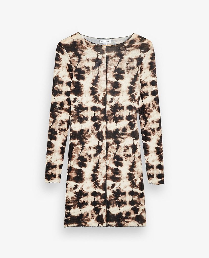 TOPSHOP - Đầm mini tay dài phom ôm Tie Dye Mesh Bodycon