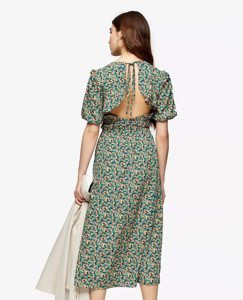 TOPSHOP - Đầm midi xẻ tà Multicoloured Puff Sleeve Frill