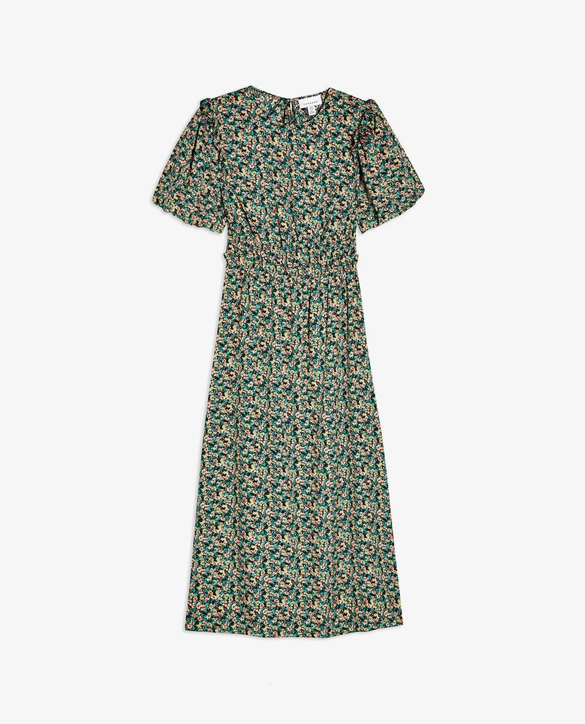 TOPSHOP - Đầm midi xẻ tà Multicoloured Puff Sleeve Frill