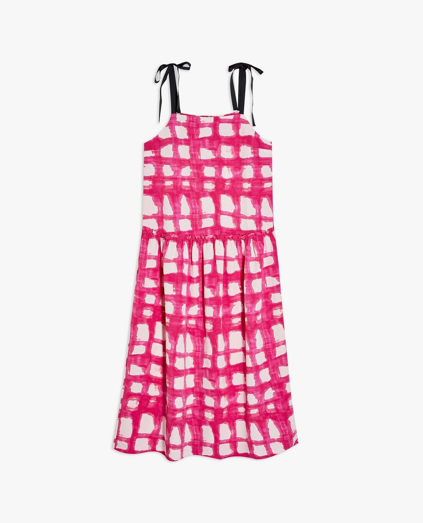 TOPSHOP - Đầm midi hai dây Pink Check Tie Tiered Drop Waist