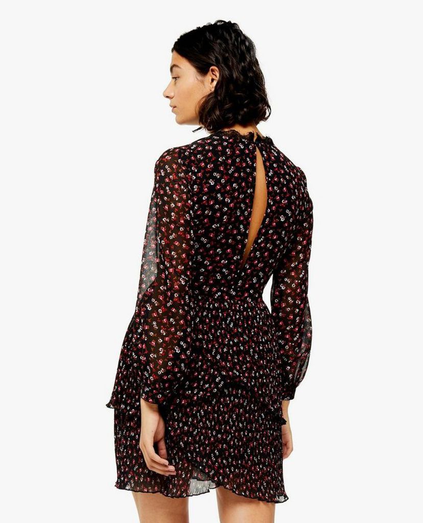 TOPSHOP - Đầm mini cổ chữ V Pleated Ruffle Floral