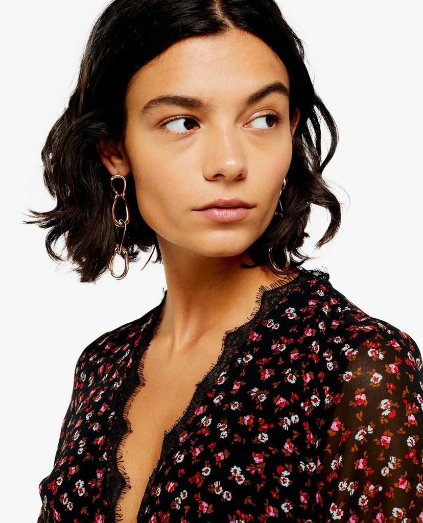 TOPSHOP - Đầm mini cổ chữ V Pleated Ruffle Floral