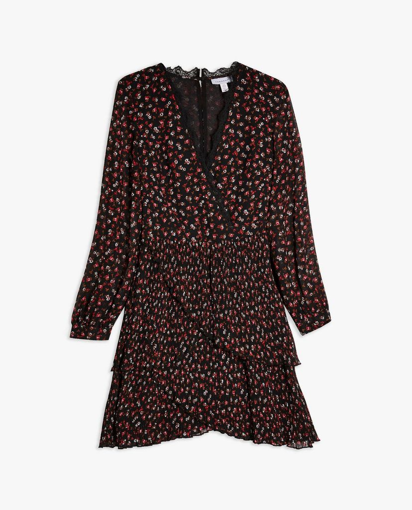TOPSHOP - Đầm mini cổ chữ V Pleated Ruffle Floral