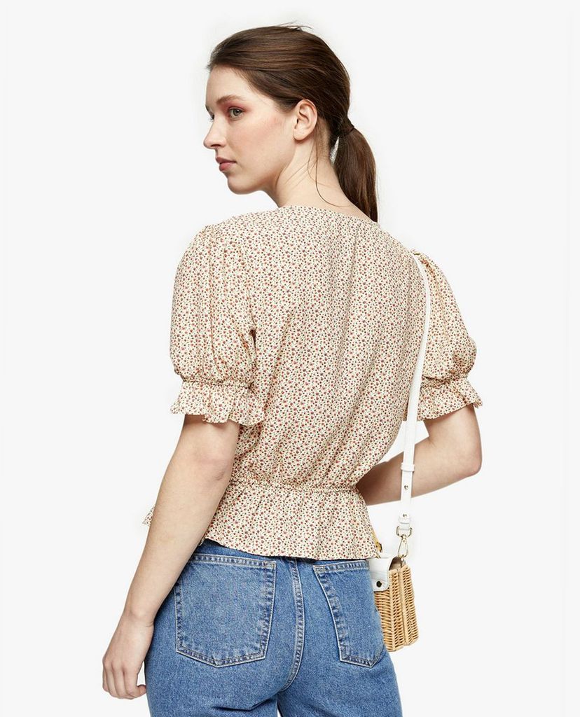 TOPSHOP - Áo kiểu nữ cổ V tay ngắn Ditsy Print Ruched