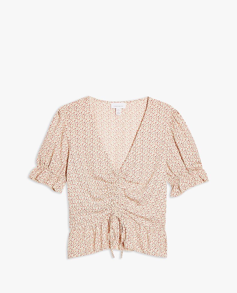 TOPSHOP - Áo kiểu nữ cổ V tay ngắn Ditsy Print Ruched