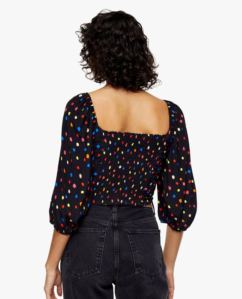 TOPSHOP - Áo croptop nữ cổ vuông tay phồng Polka Dot