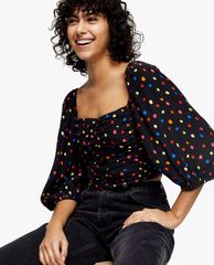 TOPSHOP - Áo croptop nữ cổ vuông tay phồng Polka Dot