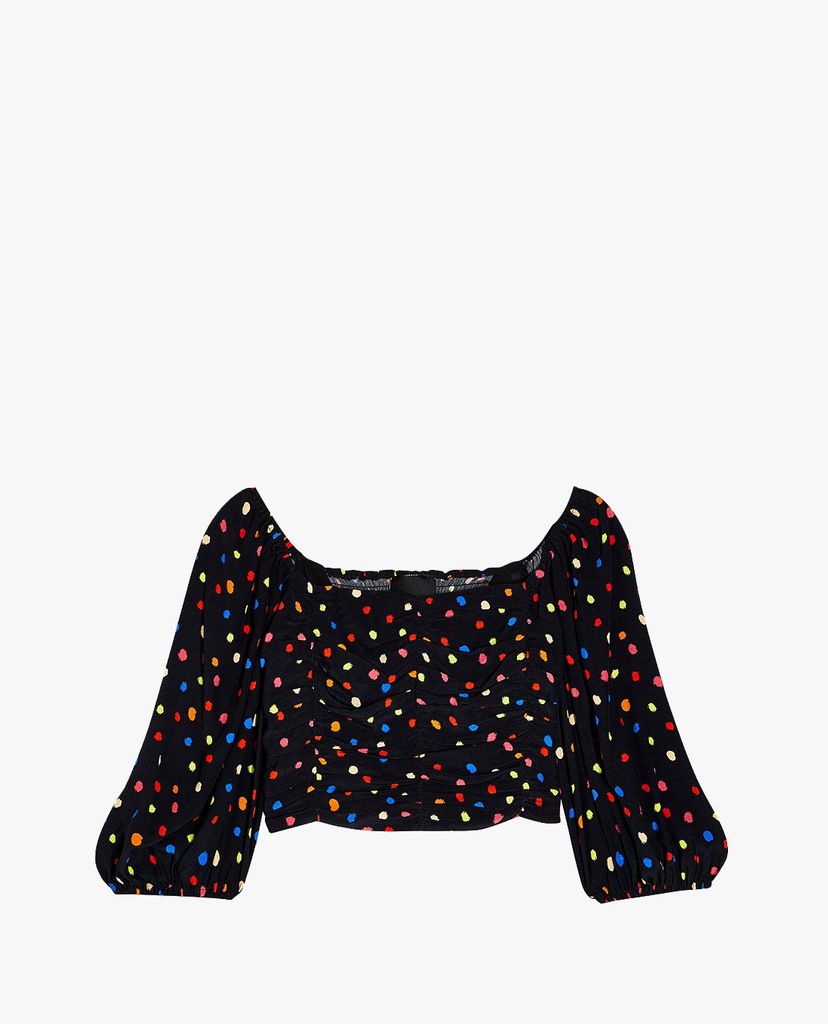 TOPSHOP - Áo croptop nữ cổ vuông tay phồng Polka Dot