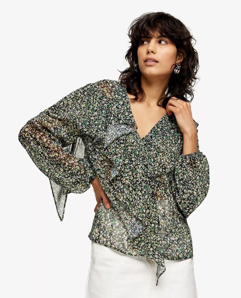 TOPSHOP - Áo kiểu nữ cổ V tay dài Grunge Ruffle