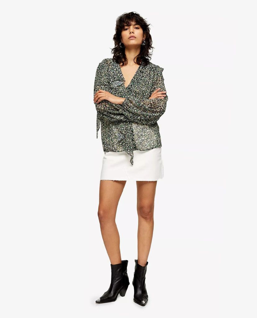 TOPSHOP - Áo kiểu nữ cổ V tay dài Grunge Ruffle