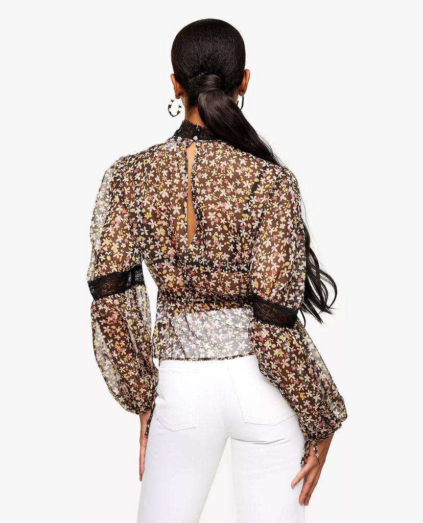 TOPSHOP - Áo kiểu nữ cổ trụ tay dài Lace Insert Floral Print