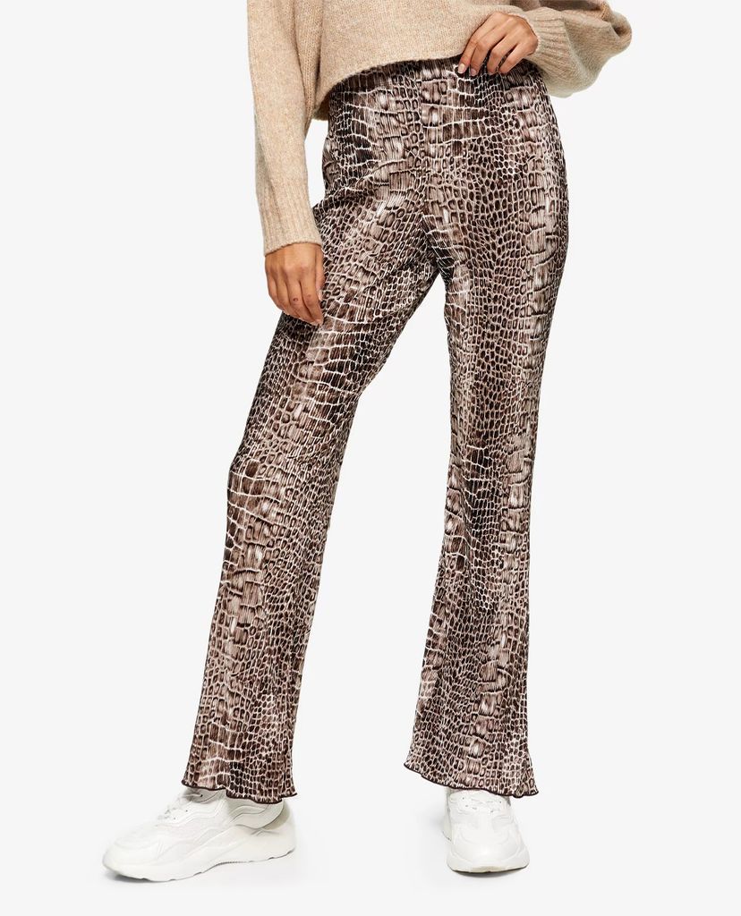 TOPSHOP - Quần kiểu nữ ống loe Crocodile Print Plisse Flare