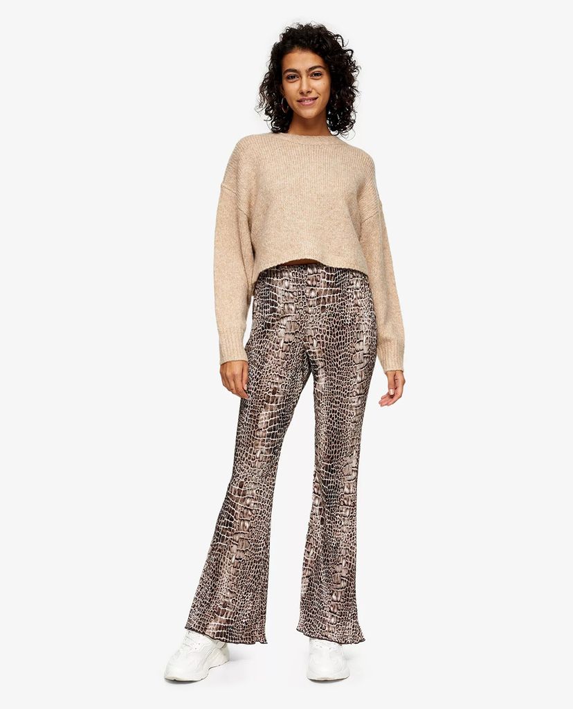 TOPSHOP - Quần kiểu nữ ống loe Crocodile Print Plisse Flare