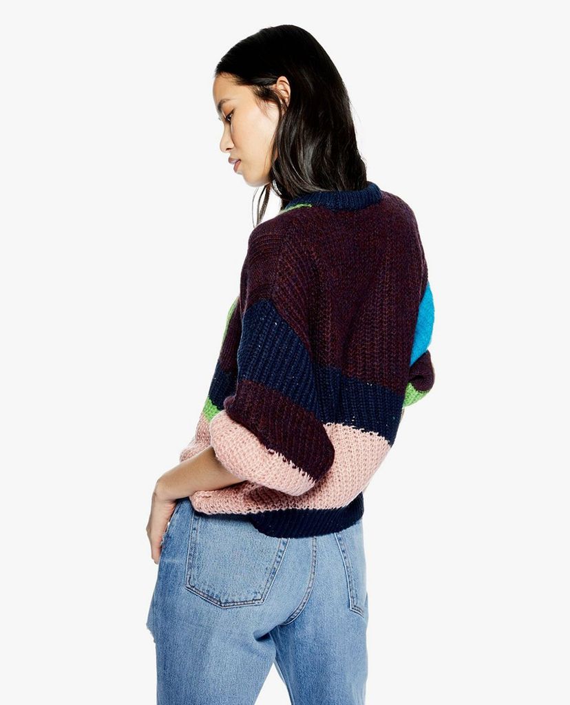 TOPSHOP - Áo len nữ cổ tròn tay dài Colour Block