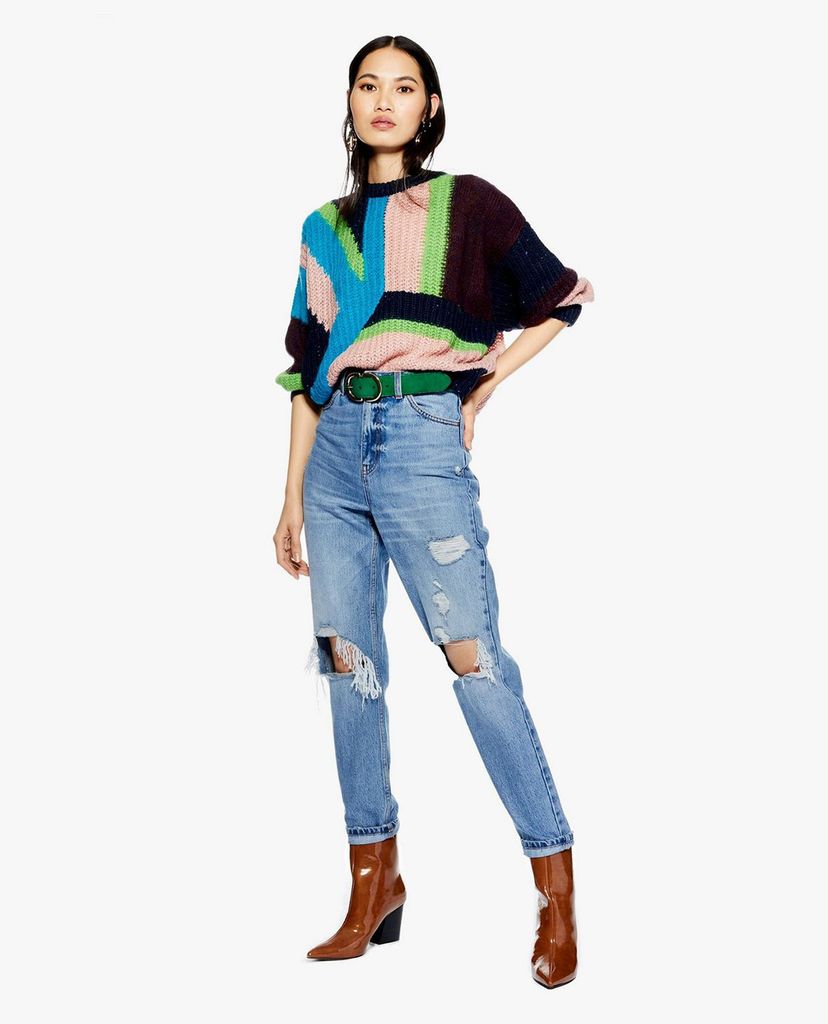 TOPSHOP - Áo len nữ cổ tròn tay dài Colour Block