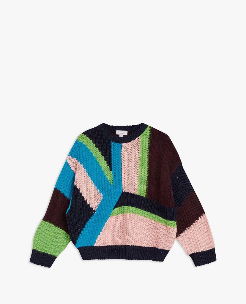 TOPSHOP - Áo len nữ cổ tròn tay dài Colour Block