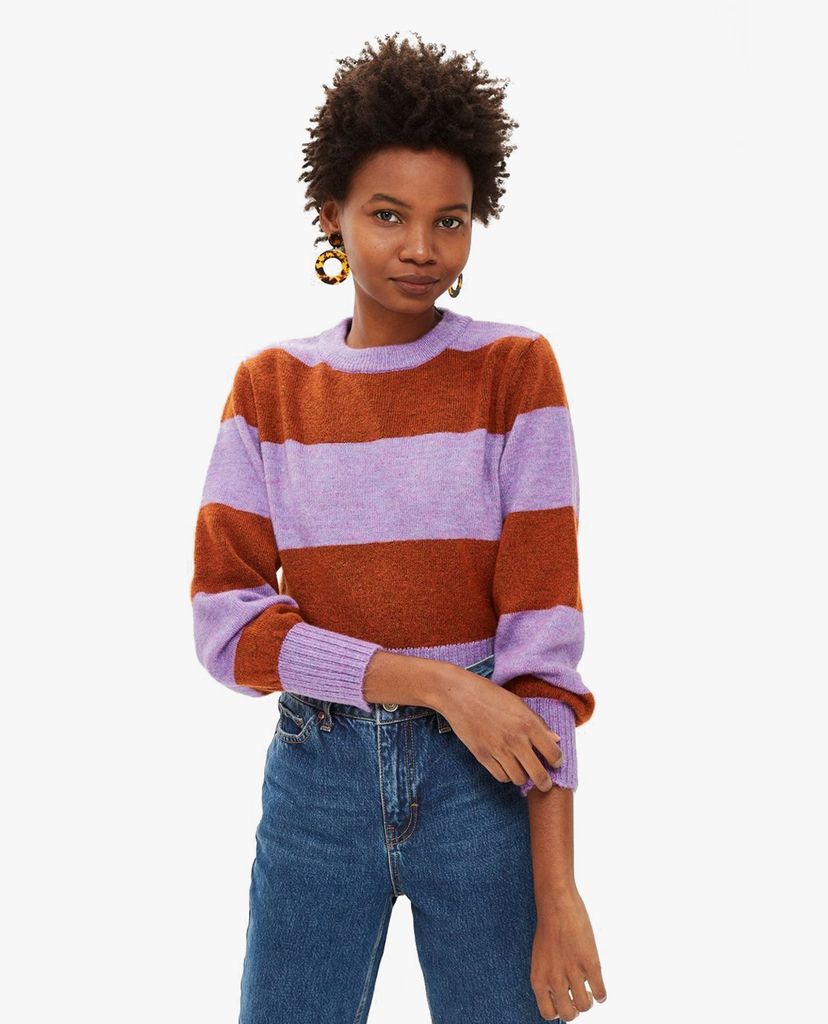 TOPSHOP - Áo sweatshirt nữ tay dài Bold Stripe Crew Neck