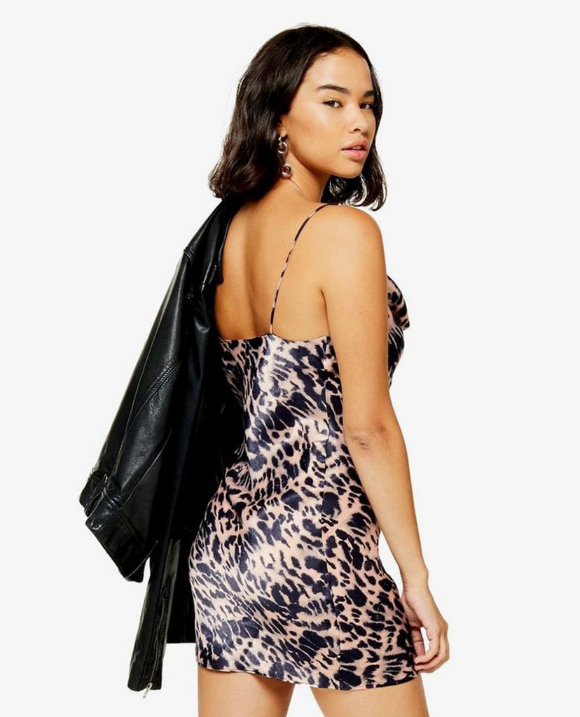TOPSHOP - Đầm mini hai dây cổ đổ PETITE Animal Print Ruched