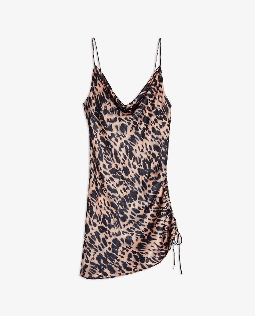 TOPSHOP - Đầm mini hai dây cổ đổ PETITE Animal Print Ruched