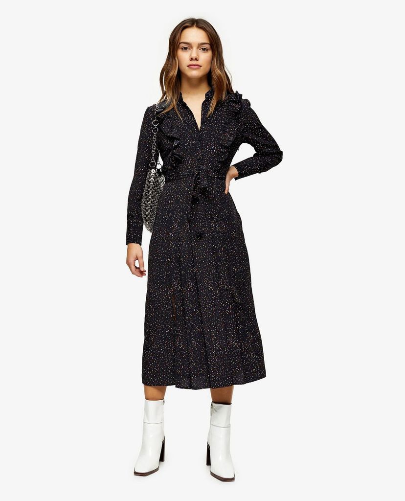 TOPSHOP - Đầm midi tay dài cổ V PETITE Ruffle Shirt