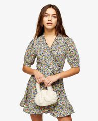 TOPSHOP - Đầm mini cổ V tay ngắn PETITE Floral Print Wrap