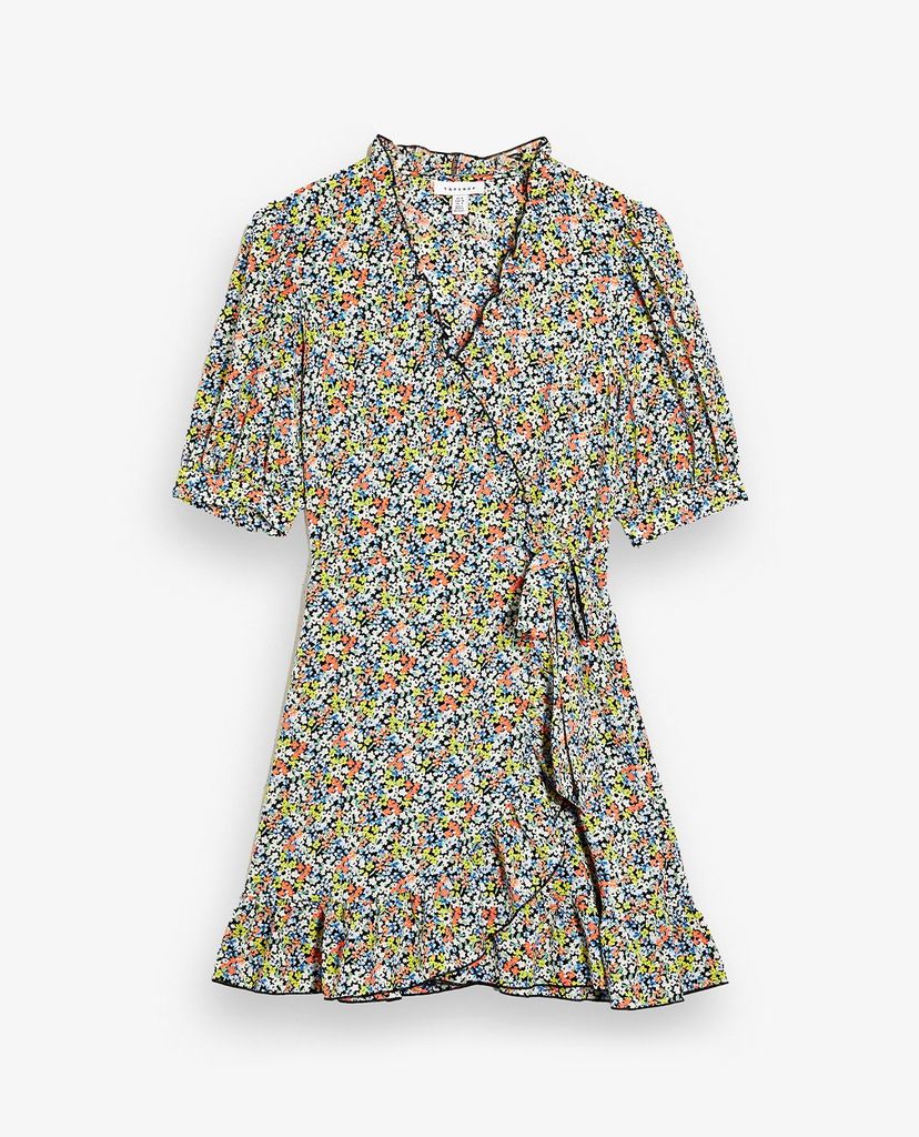TOPSHOP - Đầm mini cổ V tay ngắn PETITE Floral Print Wrap