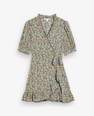 TOPSHOP - Đầm mini cổ V tay ngắn PETITE Floral Print Wrap
