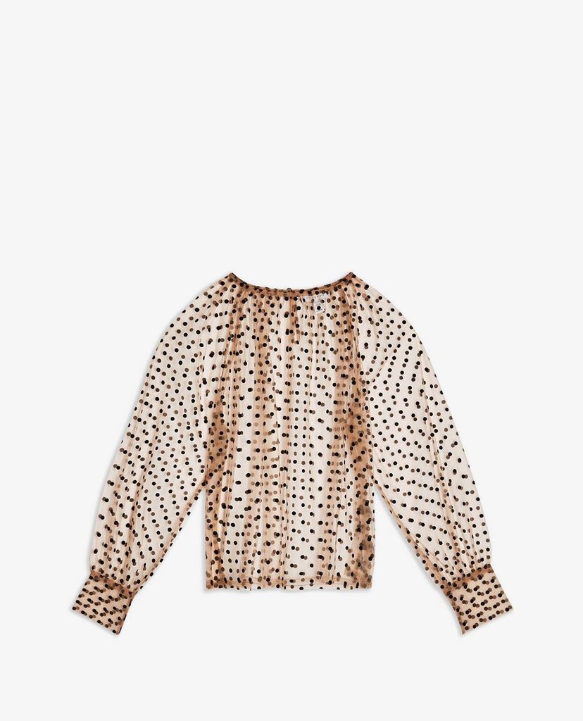 TOPSHOP - Áo kiểu nữ xuyên thấu tay dài Petite Polka Dot Mesh With Balloon