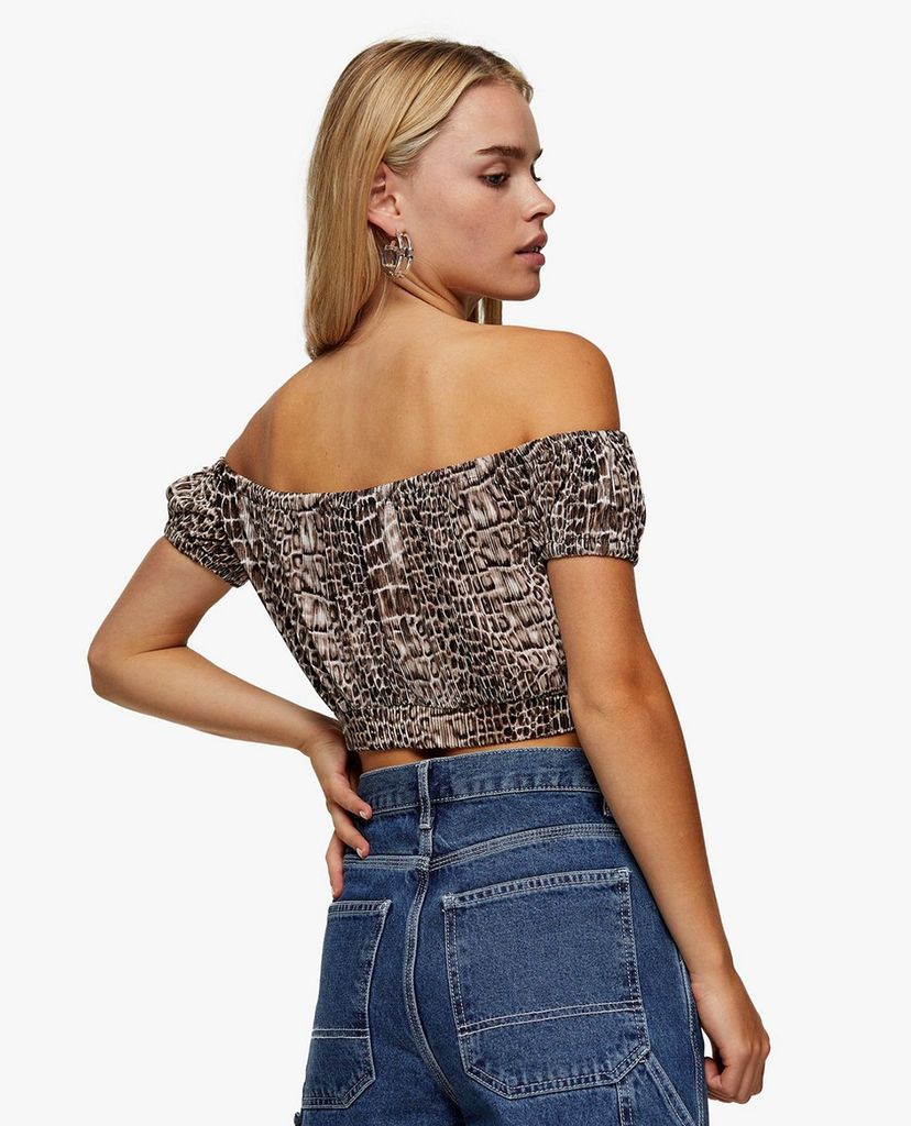 TOPSHOP - Áo croptop bẹt vai PETITE Crocodile Plisse