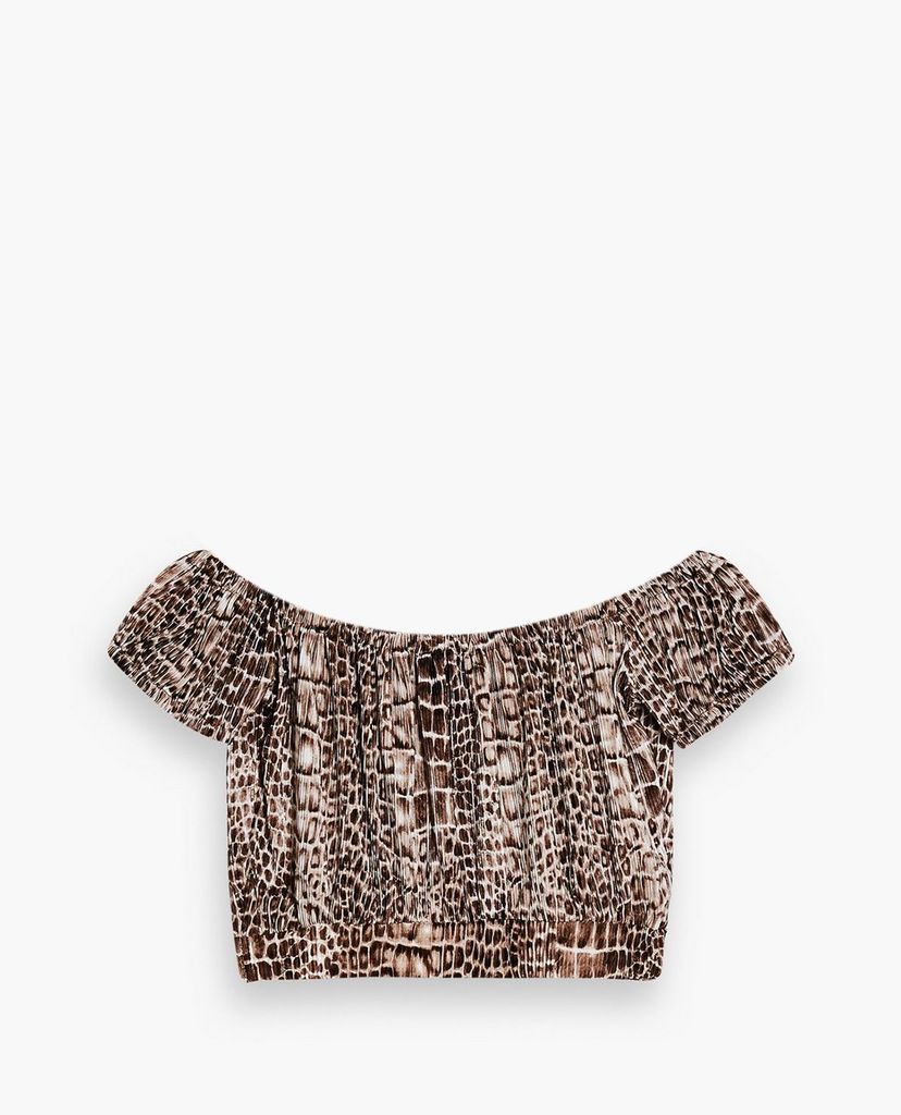 TOPSHOP - Áo croptop bẹt vai PETITE Crocodile Plisse