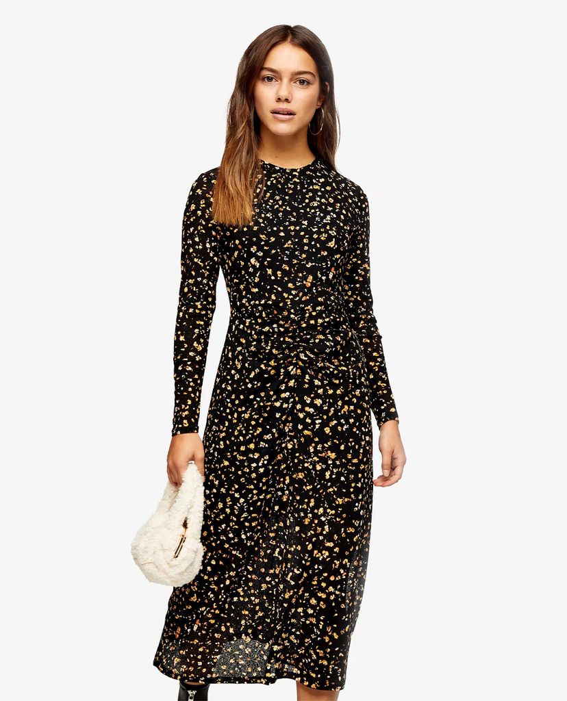 TOPSHOP - Đầm midi tay dài PETITE Print Ruched Front